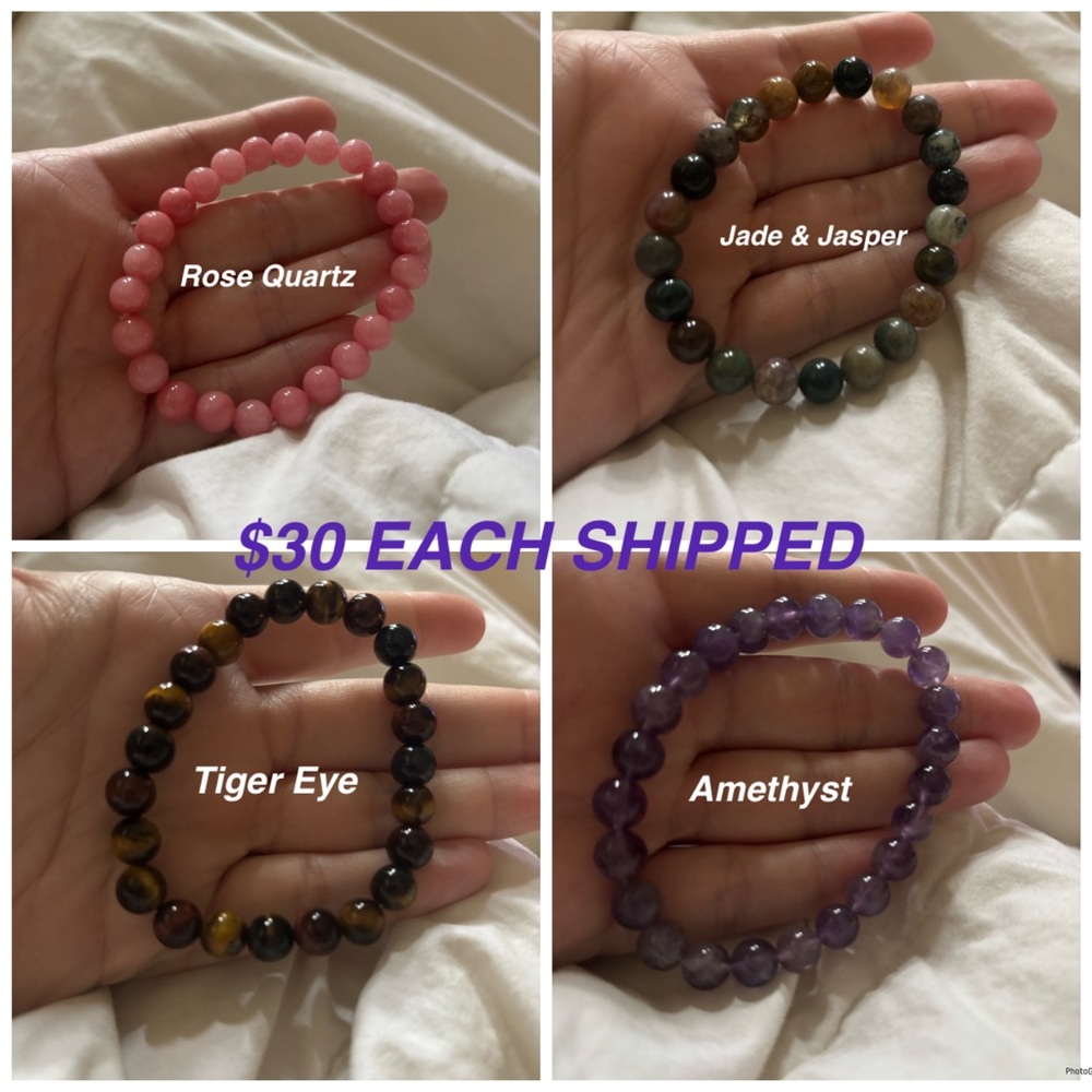 Rose Quartz, Jade & Jasper, Tiger Eye, Amethyst Bracelets